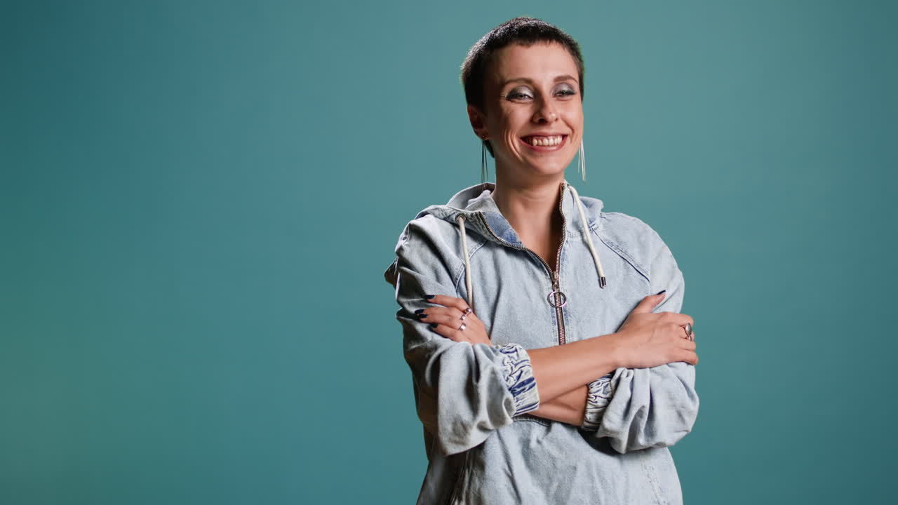 Portrait of a smiling woman with short hair