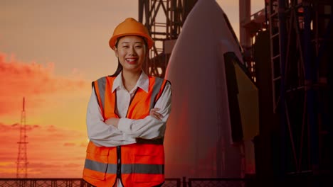 female engineer at sunset rocket launch site