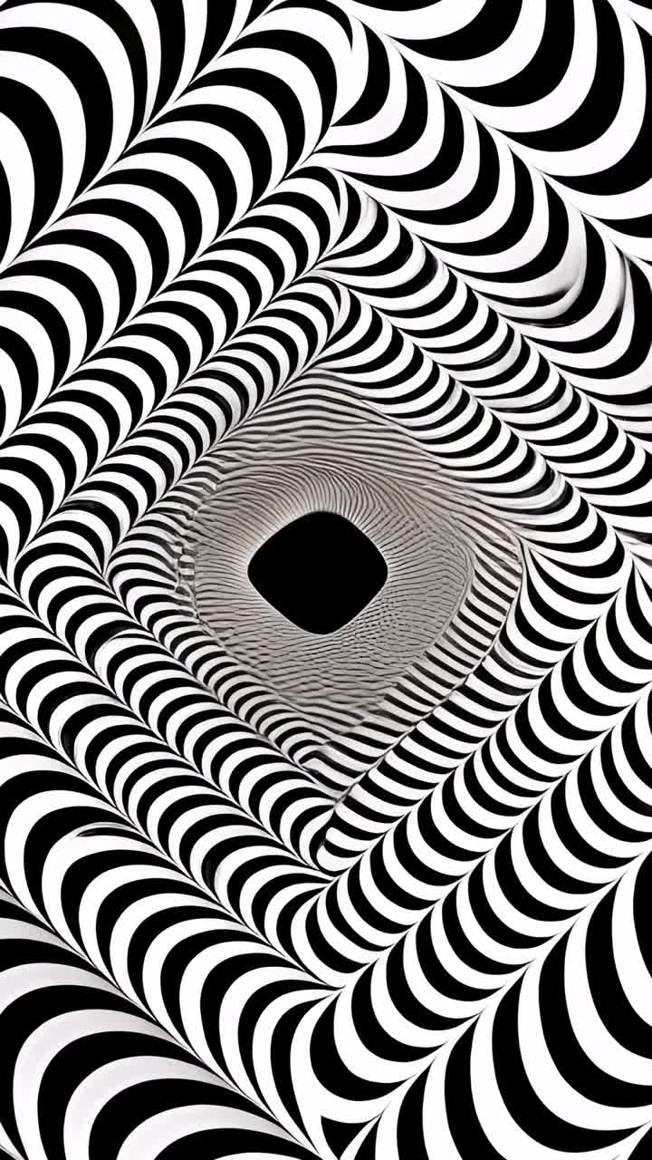 Vertical video: Pattern appearing, arcs spinning and pulsing inward in graphic tunnel