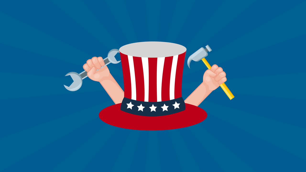 모자와 도구와 함께 미국 노동의 날 축하