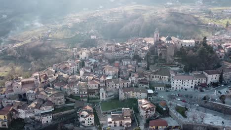 aerial landscape view of cusano mutri, italian mountain village