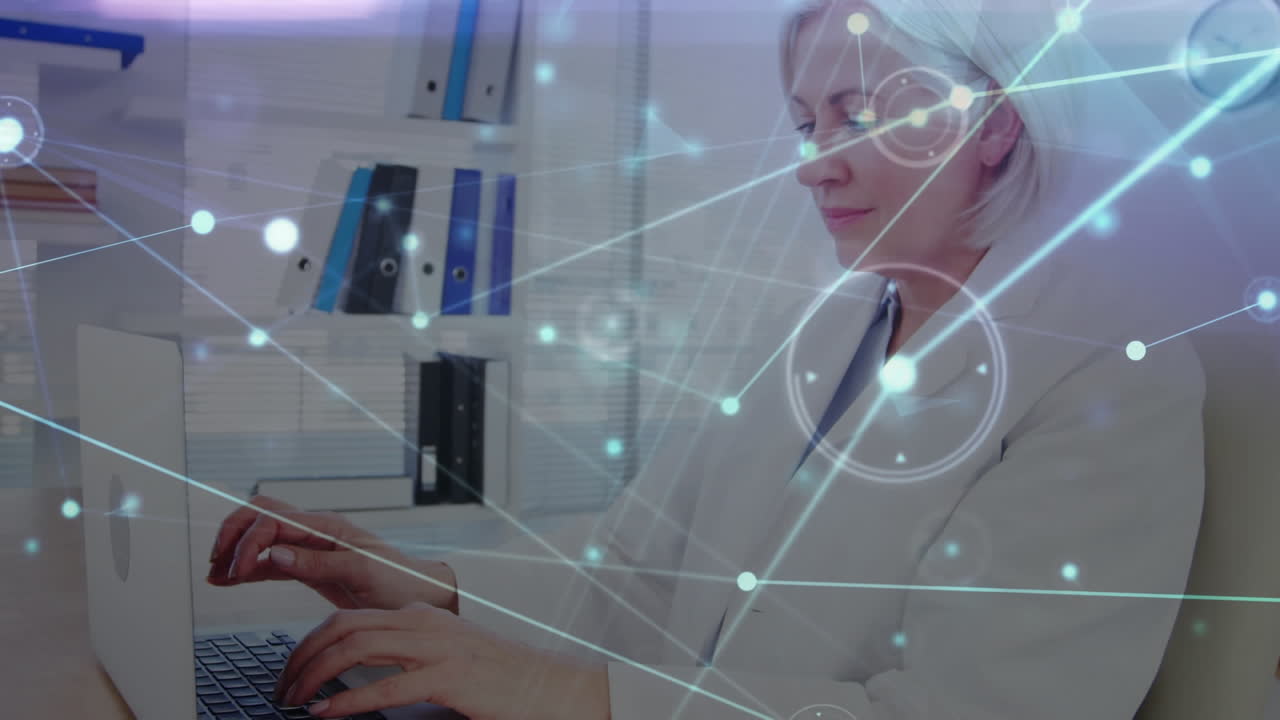 animación de la red de conexiones sobre la doctora caucásica