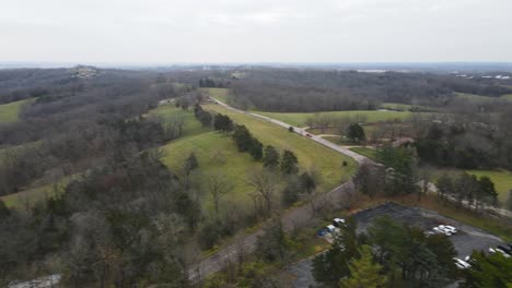 rural countryside landscape in the america midwest, aerial panning