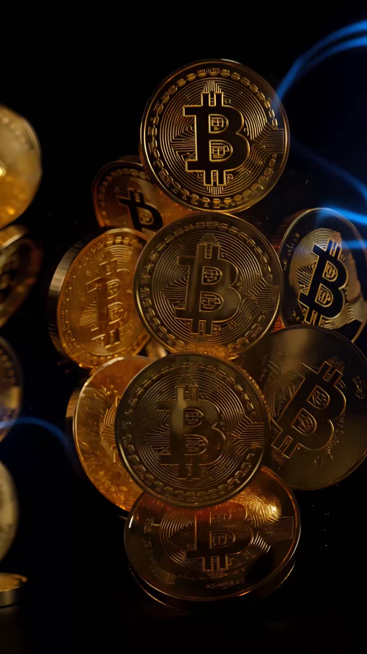 Animação de Bitcoin Dourado Girando em Fundo Escuro Cripto Cinematográfico 4K