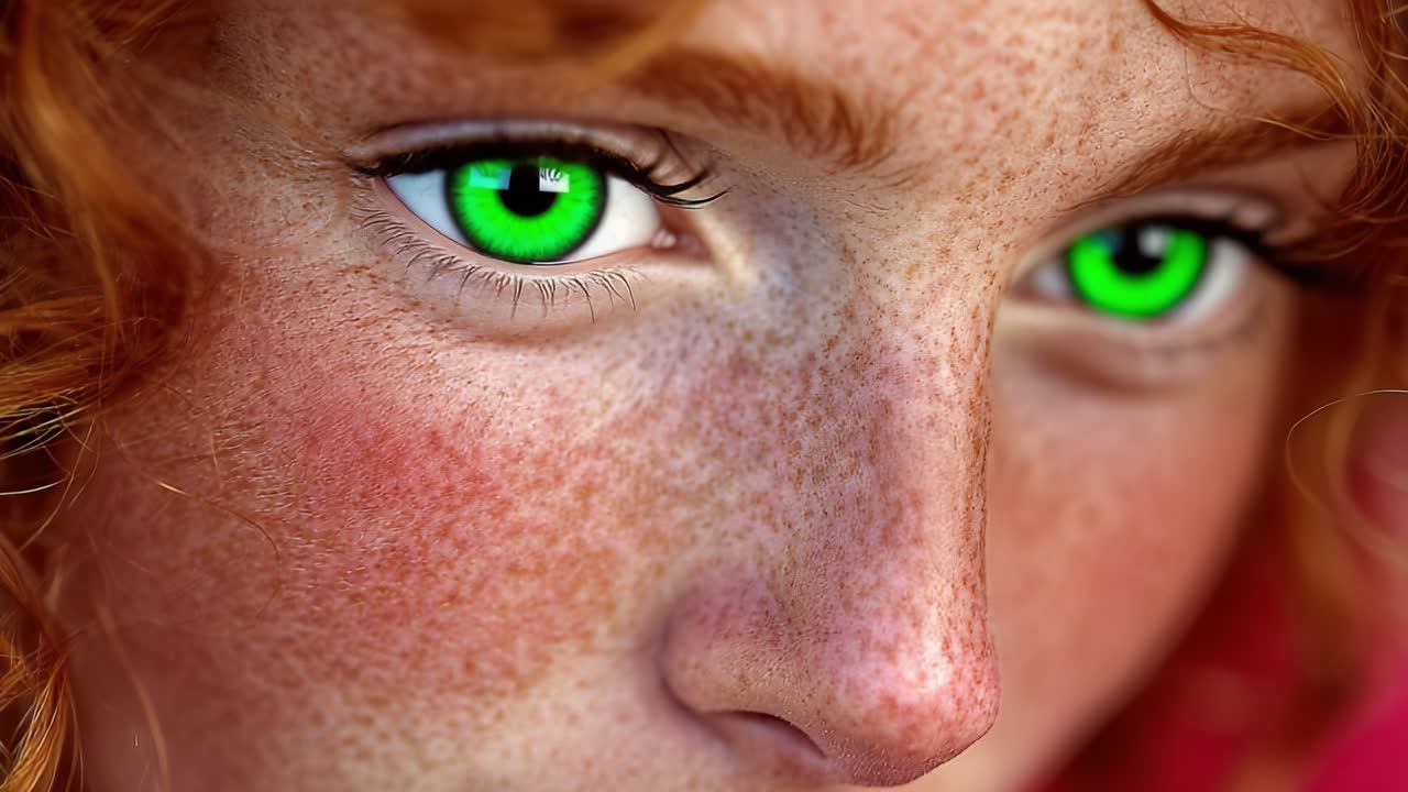 Captivating Close-Up of a Person with Striking Freckles and Eye-Catching Green Eyes in an Intimate Moment of Contemplation and Expression