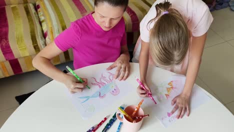 mother and daughter drawing together