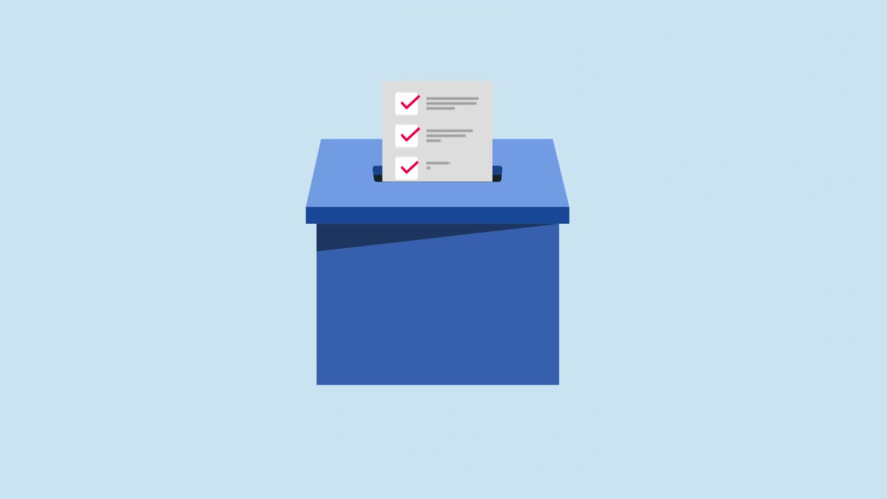 Paper Ballot Being Dropped Into a Blue Voting Box