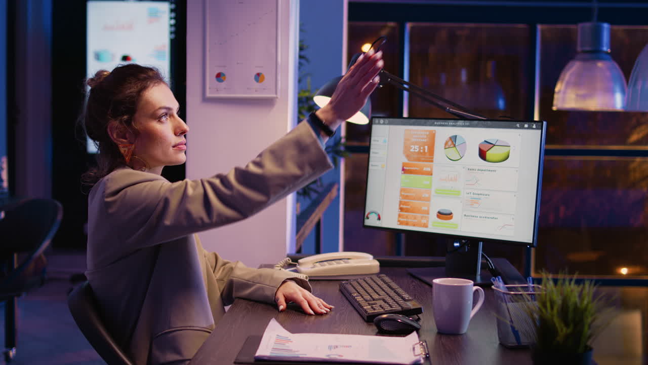 Businesswoman working late in office
