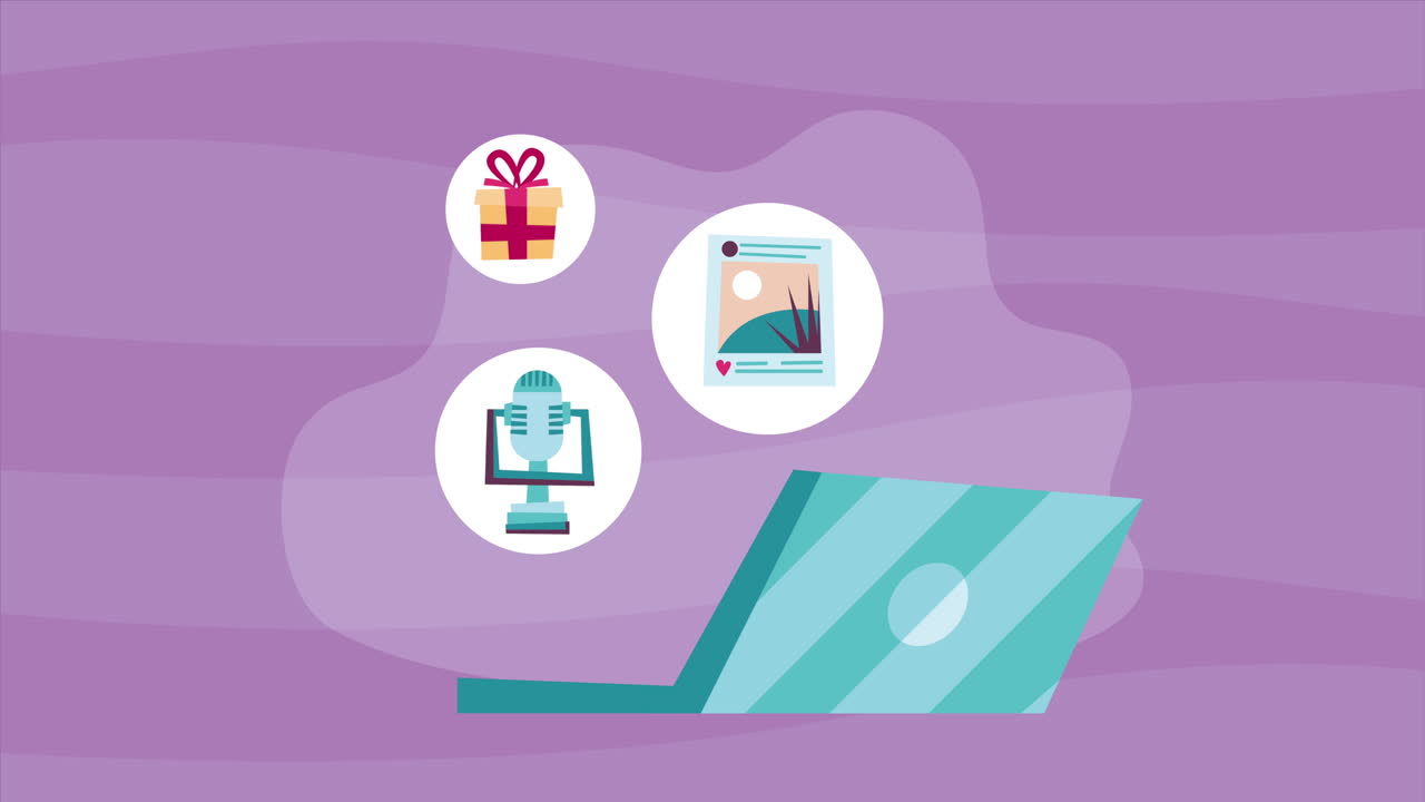 사진 파일 애니메이션을 가진 노트북 컴퓨터