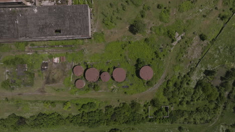 Topdown-View-Of-Decaying-And-Abandoned-Industrial-Structures-In-Khashuri,-Georgia