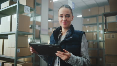 empleado del almacén trabajando en una tableta