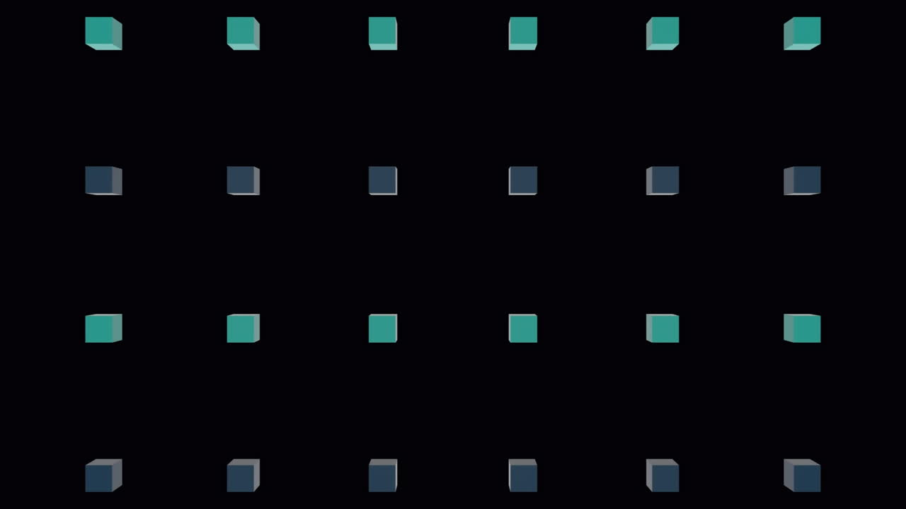 검은색 배경에 반 ⁇ 이는 큐브의 애니메이션