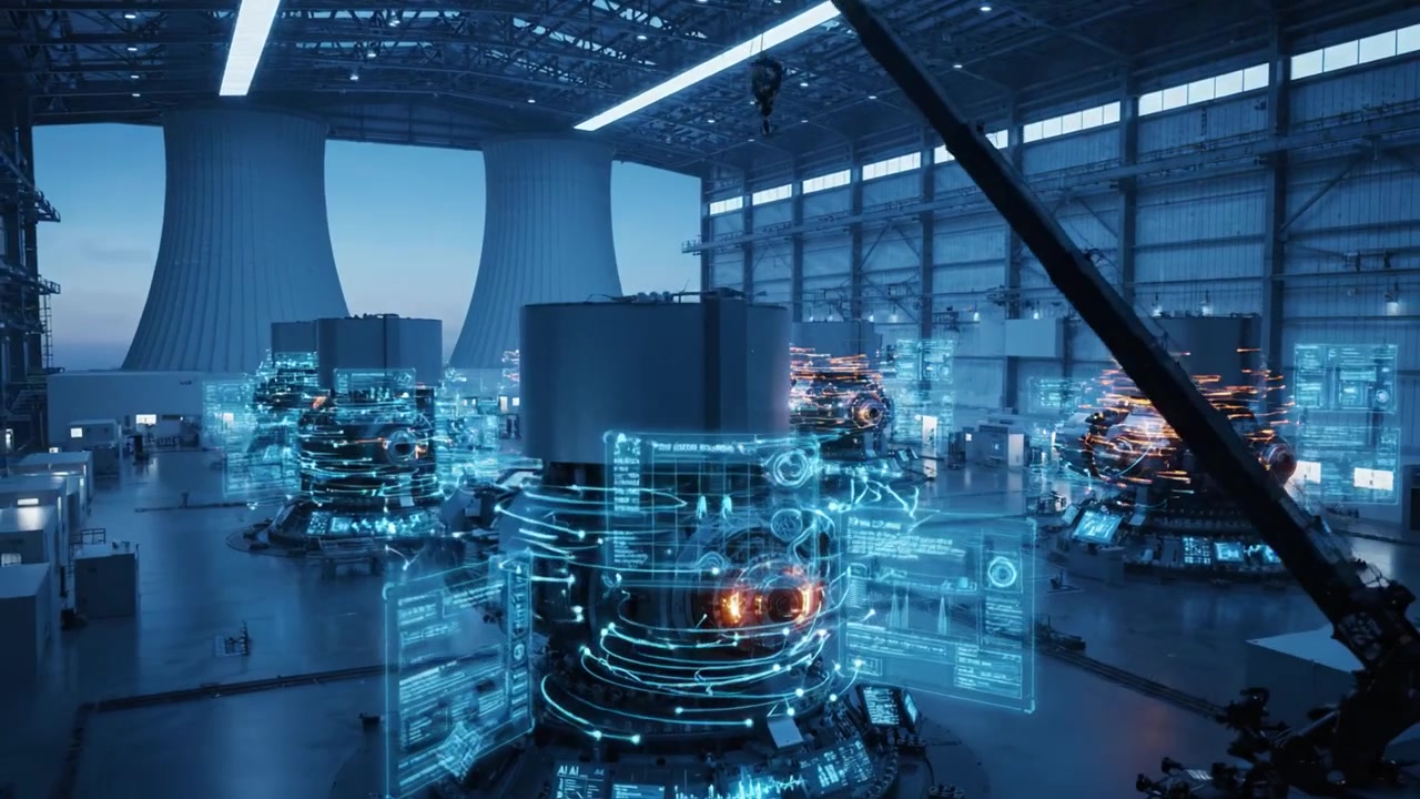 Advanced Automation and AI Technology in a High-Tech Industrial Facility Showcasing Modern Machinery and Data Visualization Equipment