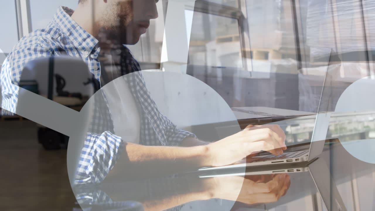 animação de formas sobre empresário caucasiano no escritório