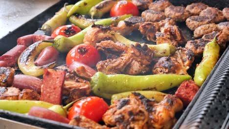 grilled mixed meats and vegetables