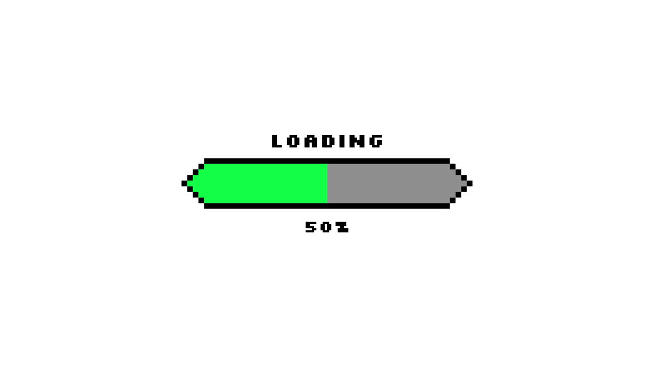 Pixel Art Loading Bar Progressing from 5 to 100 Percent