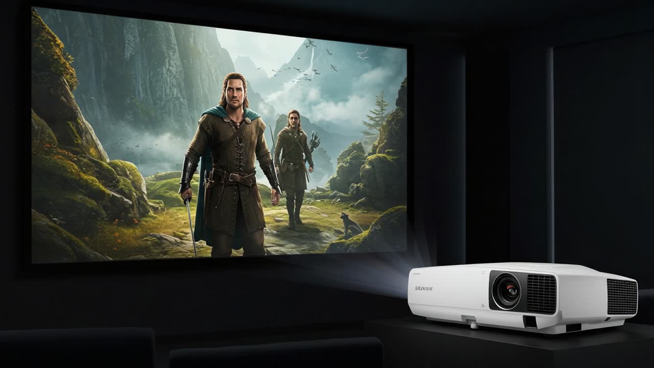 Epic Adventure Unfolds on Screen: Two Heroes Journey Through Stunning Landscapes with a Projection System Bringing the Action to Life in a Captivating Home Theater Experience