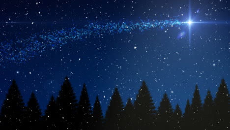 falling snow and christmas night starry sky and shooting star