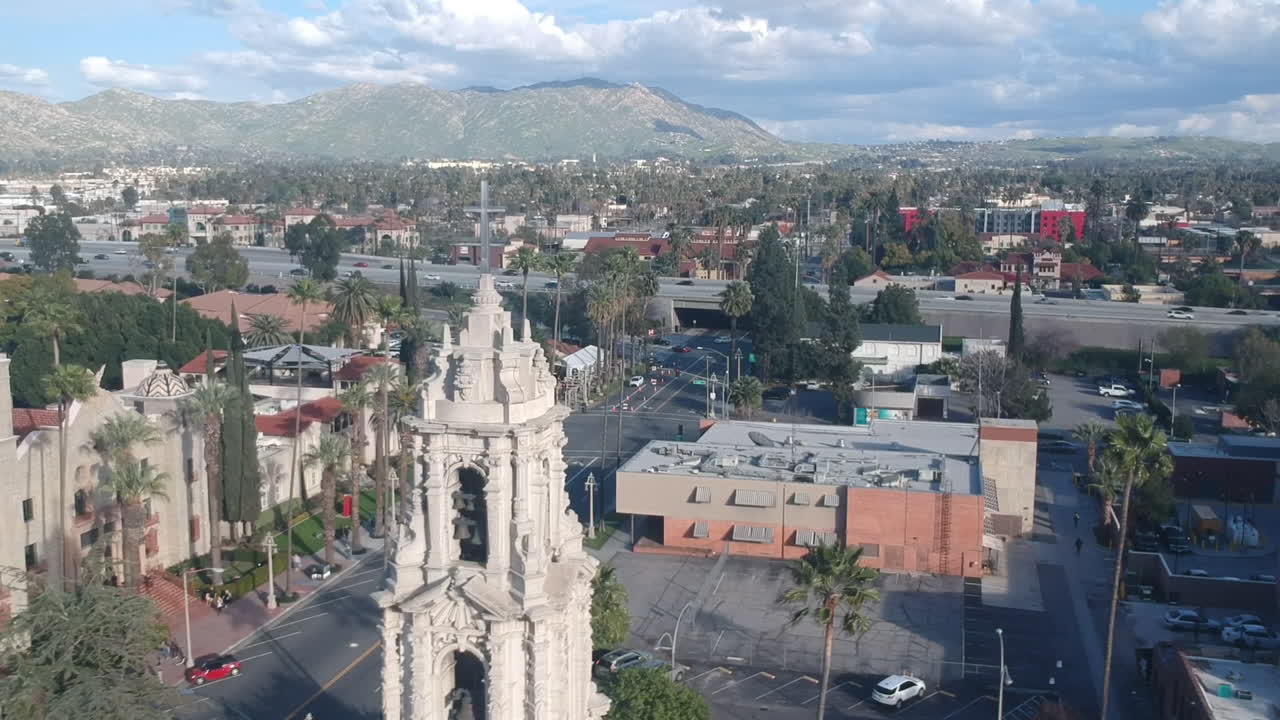 Riverside church aerial drone shot.