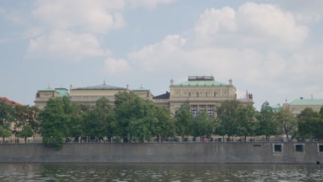 rudolfinum gallery exterior seen from vltava river in sunny prague