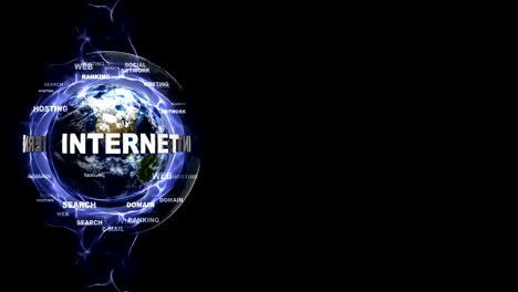 animación de texto de internet y tierra, con palabras clave, renderización, fondo, bucle