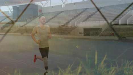 animation of grass over disabled caucasian male runner