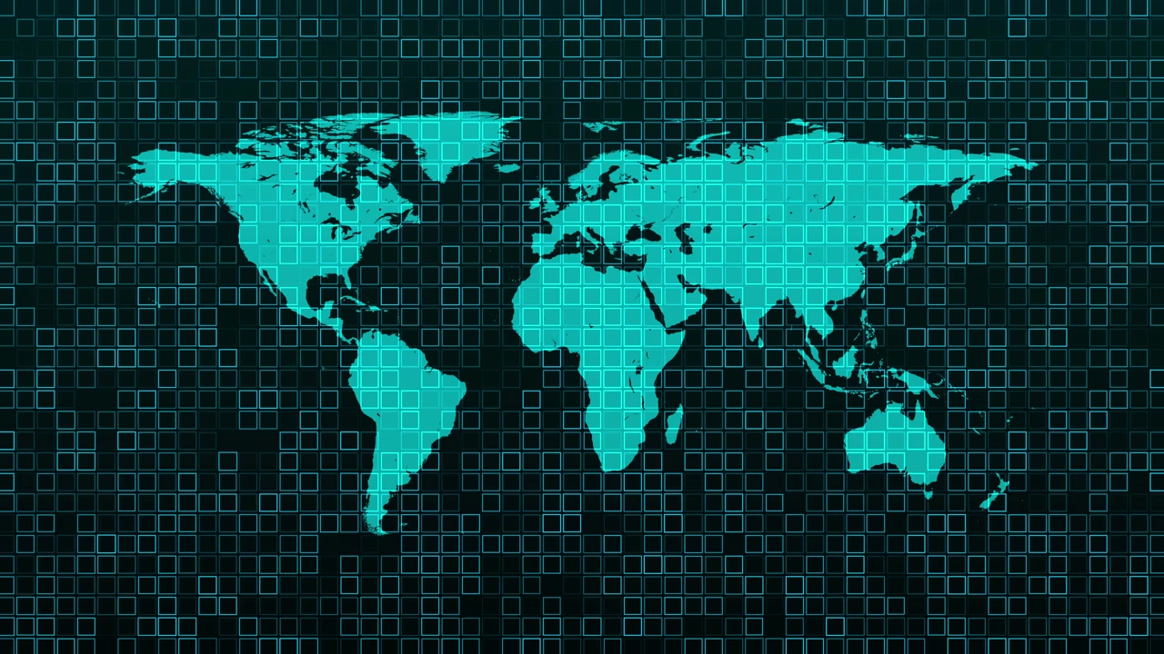 Digital World Map with Glowing Grid Background