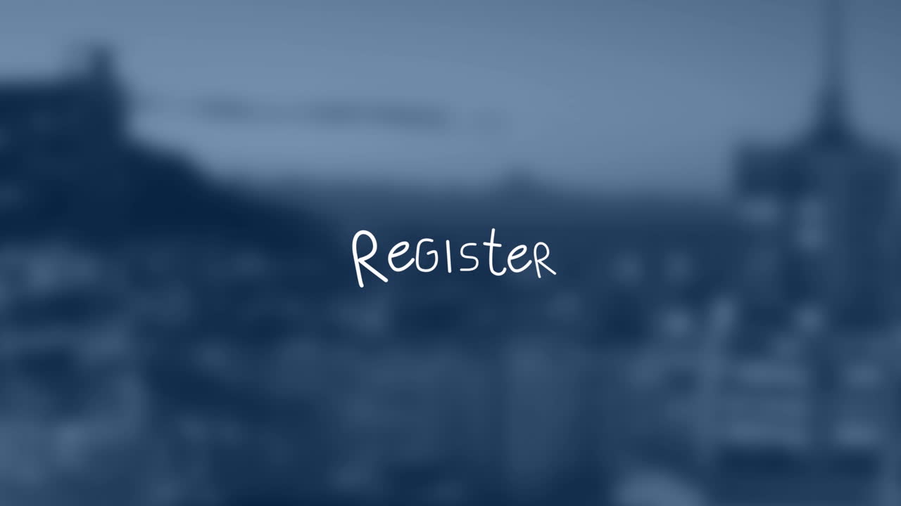 초점이 맞지 않는 선으로 레지스터 텍스트의 애니메이션 도시 풍경