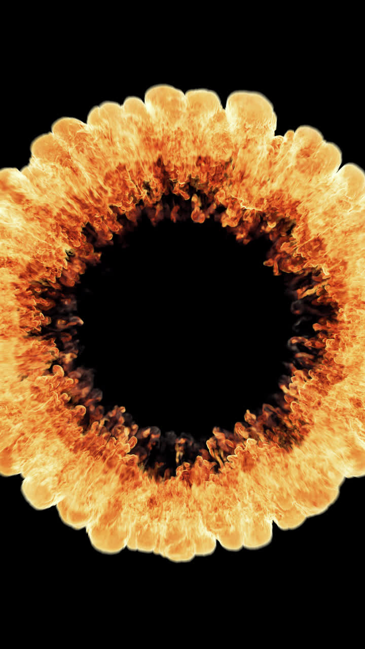 Dynamic Circular Fire and Smoke Explosion on Black Background