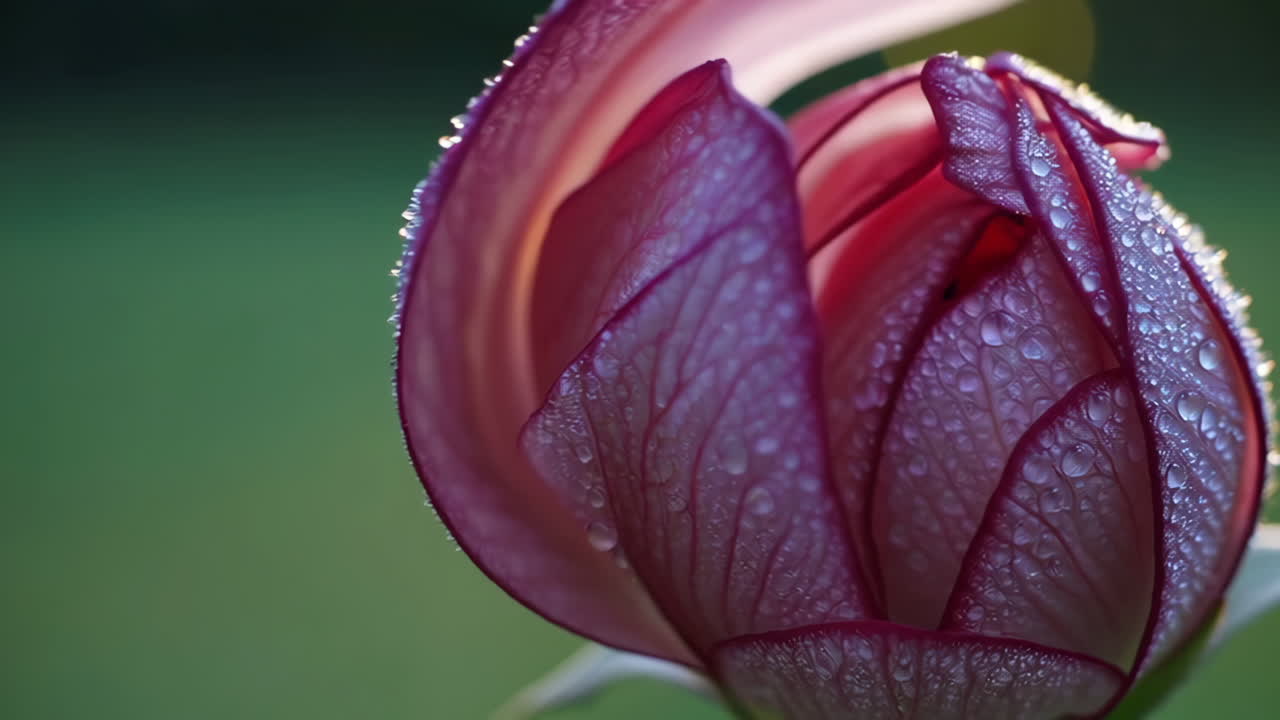 Close-up of a Delicate Purple Flower Bud with Dew Drops