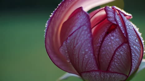 close-up of a delicate purple flower bud with dew drops