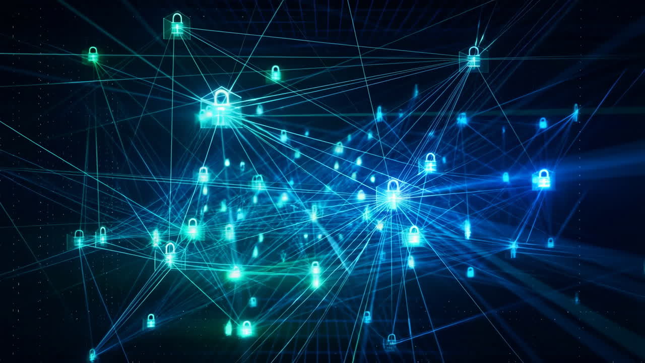 Cybersecurity Network with Padlock Icons