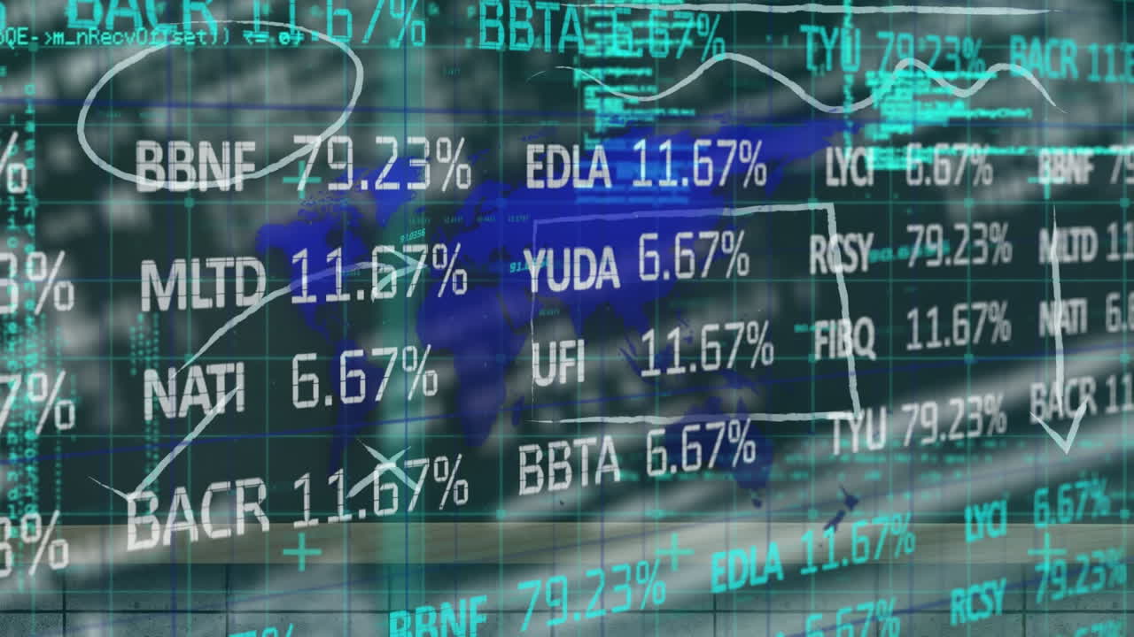 Animation of financial data processing over mathematical equations
