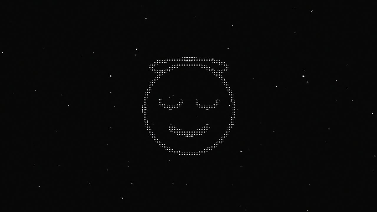 Pixel smile hud holographic symbol on digital old tv screen seamless loop glitch animation. Hearts. Dynamic retro and joyful. Colorful and vintage video footage.