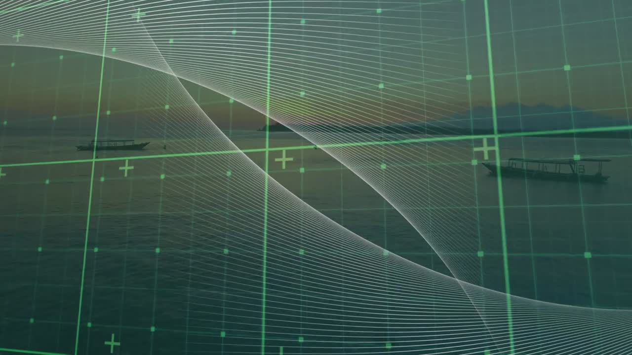 해양 풍경 위의 데이터 처리 애니메이션