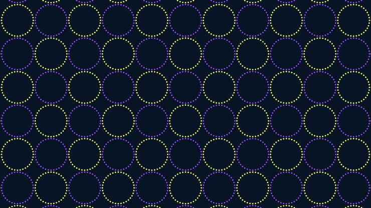 Seamless neon rainbow geometric rings pattern in rows