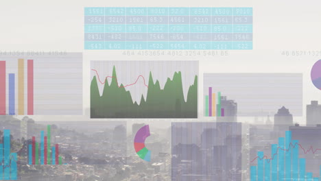 Animation-Der-Finanzdatenverarbeitung-über-Dem-Stadtbild