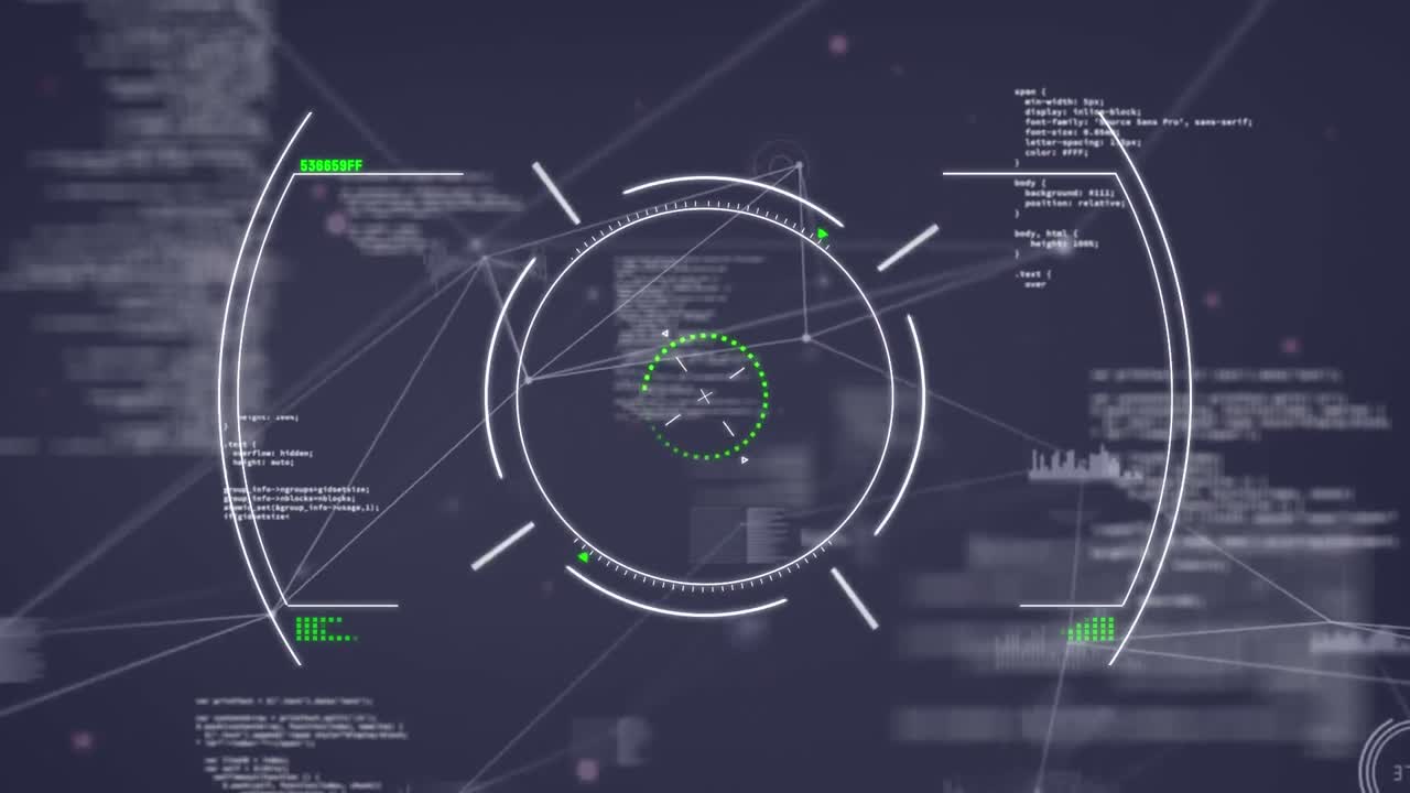 animación del escaneo del alcance a través de la red de conexiones y procesamiento de datos sobre fondo negro