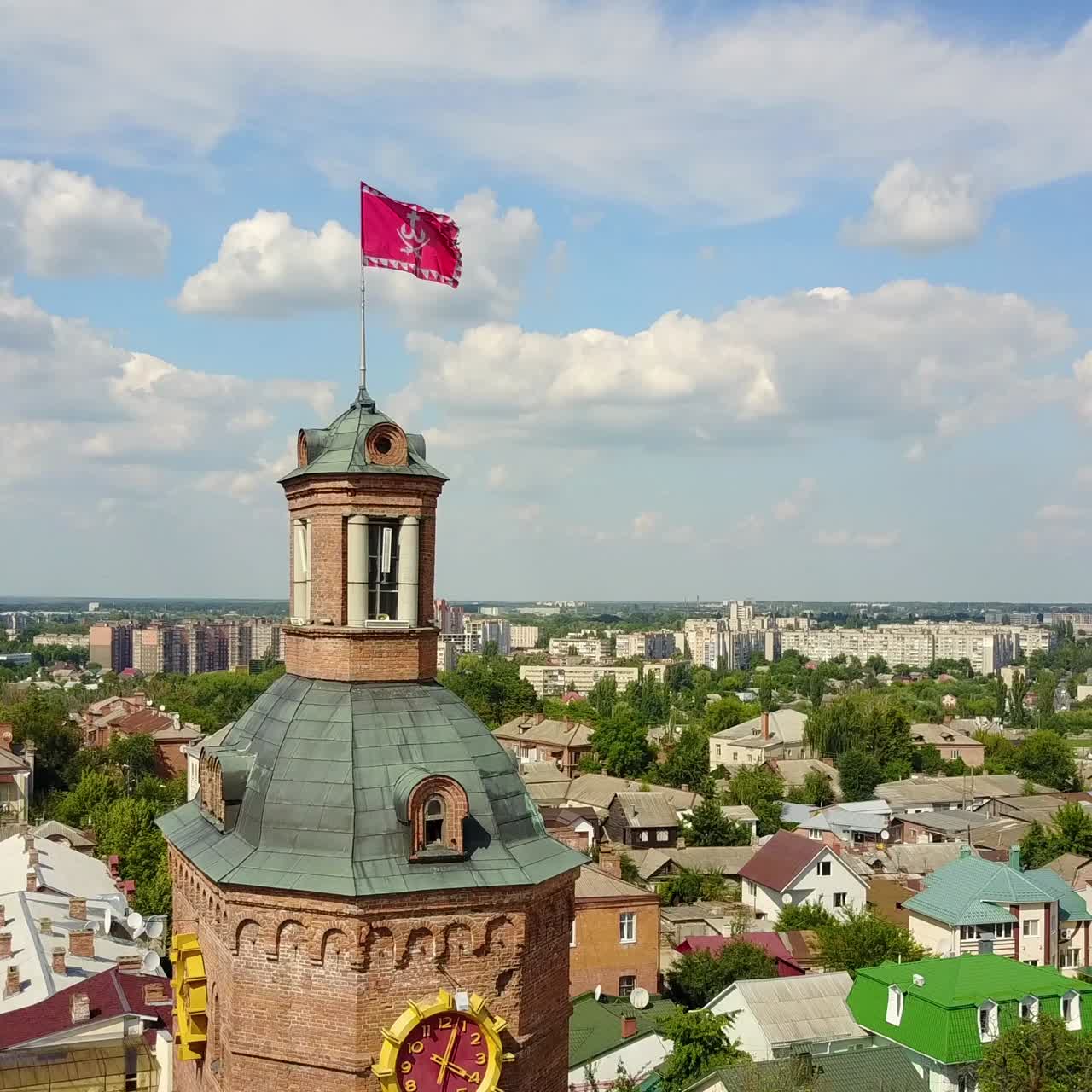 Famous Water Tower In Vinnytsia, Ukraine. VINNITSA, UKRAINE - JULY 2017: Central street with famous water tower in Vinnitsa, Ukraine