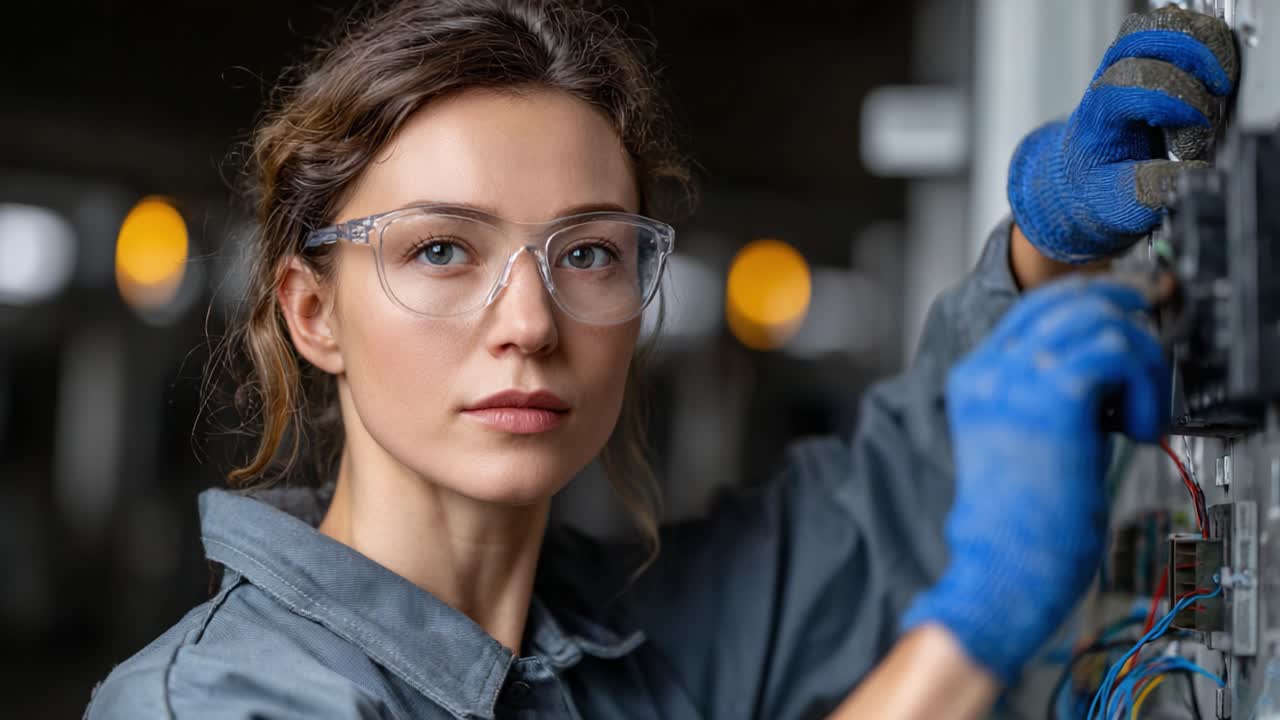 A Skilled Technician Focuses on Electrical Wiring in an Industrial Setting, Demonstrating Expertise and Attention to Detail While Wearing Protective Gear