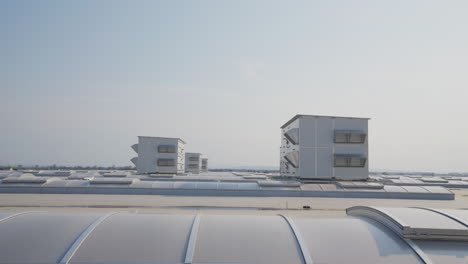 roof with rows of skylights and units