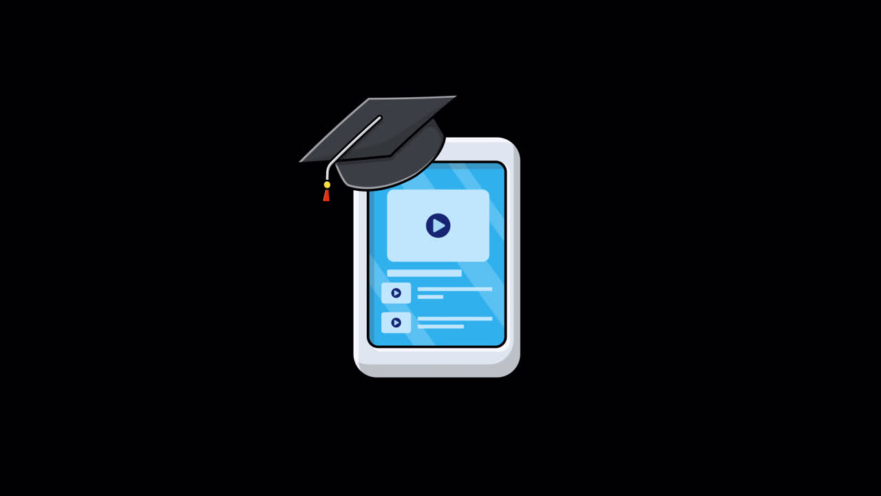 Animated Smartphone with Graduation Cap Displaying Online Learning Videos