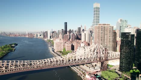 epic aerial pan of midtown manhattan skyline