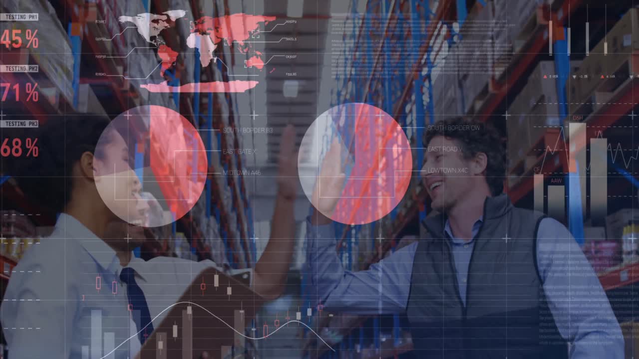 procesamiento de datos estadísticos contra supervisores masculinos y femeninos que se dan cinco en el almacén