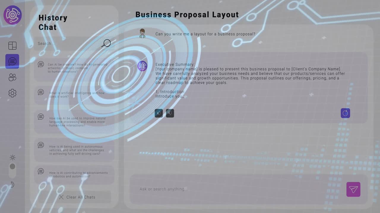 Animation of scope scanning and ai chat on white background