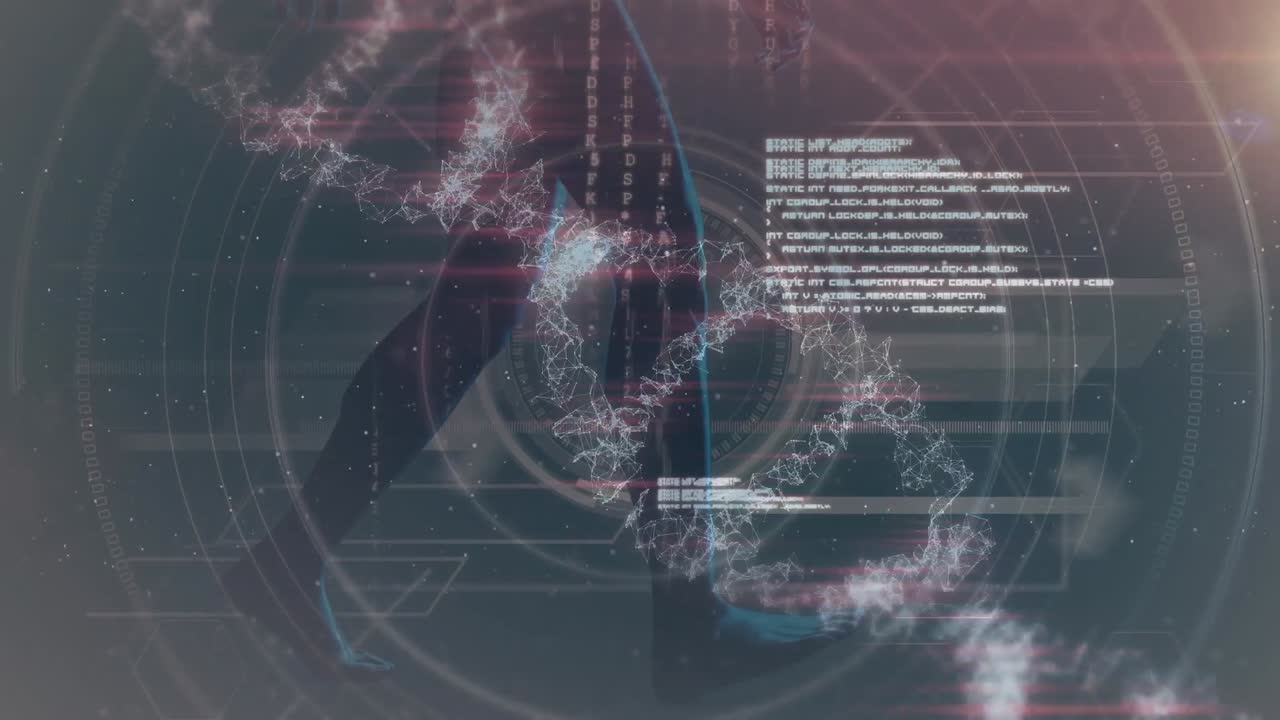 animación de la cadena de adn girando sobre el procesamiento de datos