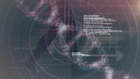 animación de la cadena de adn girando sobre el procesamiento de datos