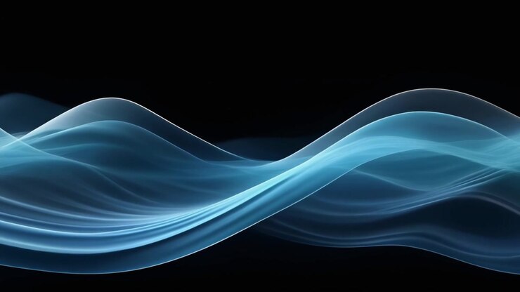 Onde blu fluide astratte su sfondo nero