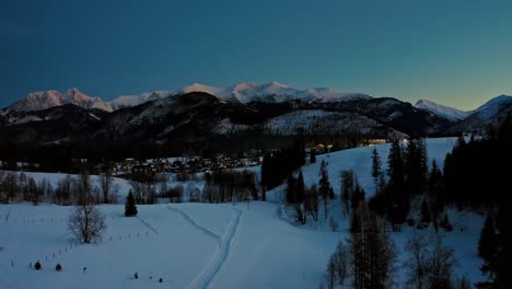 stunning aerial drone dawn winter mountain landscape with snow