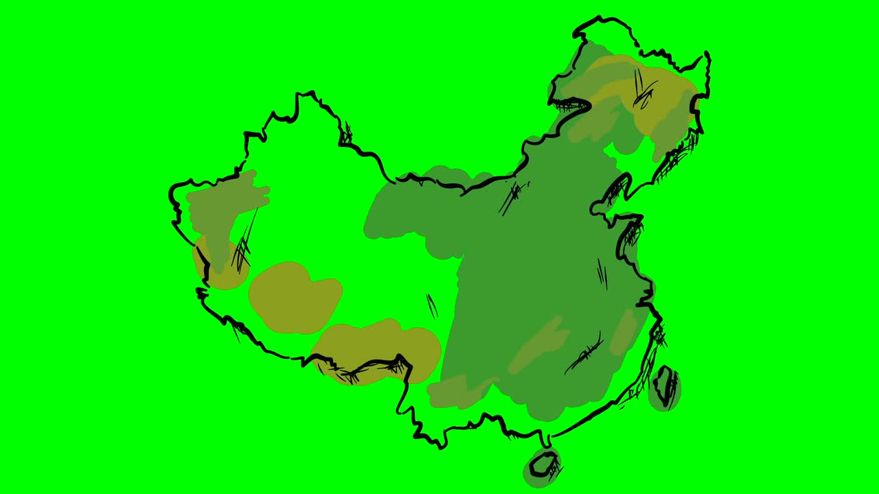 china dibujando un mapa de colores en una tabla blanca aislada de pantalla verde